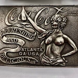 Bonfe Leather Handcrafted Belt with 1970s Tiffany foundry Coca -Cola buckle.